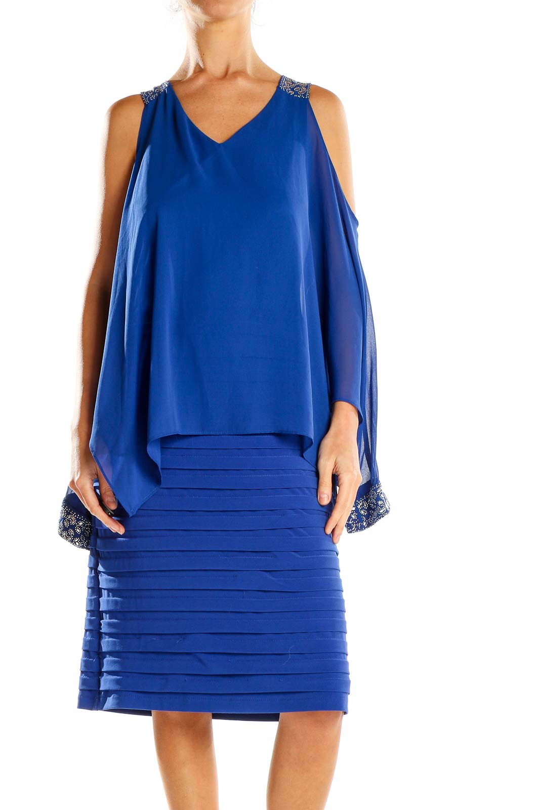 Blue Embellished Sheath Dress Front