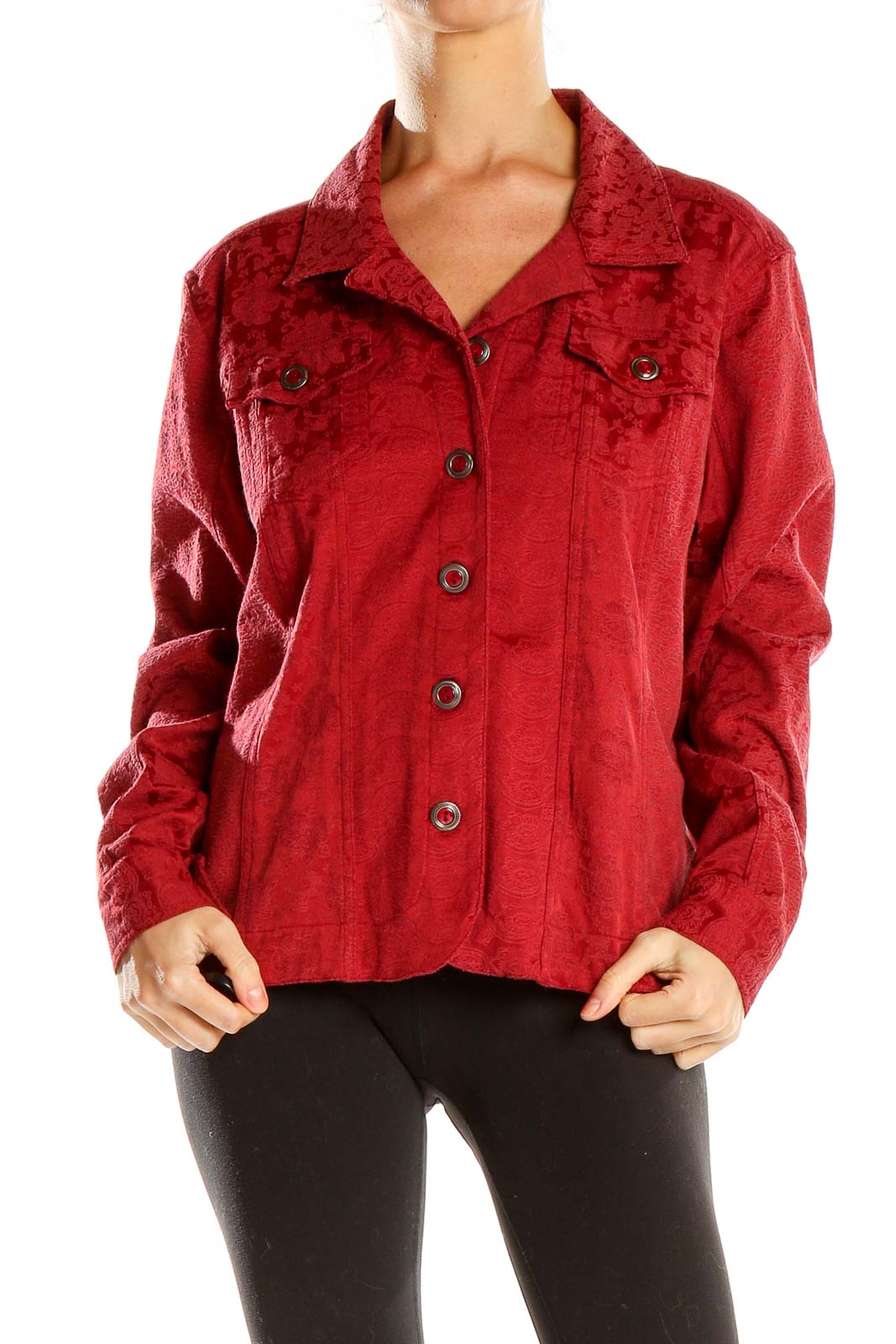 Red Embossed Shacket Front