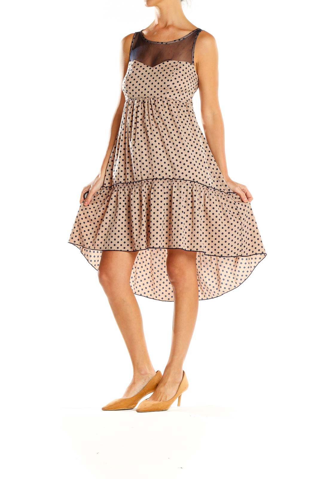 American Rag Cie - Beige Polka Dot High Low Dress Polyester Rayon