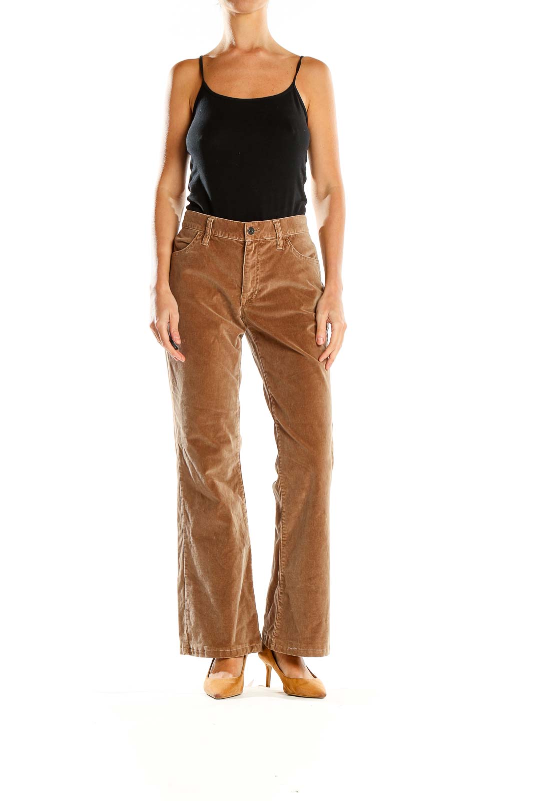 Gap - Brown Textured Bootcut Pants Cotton Spandex Elastane