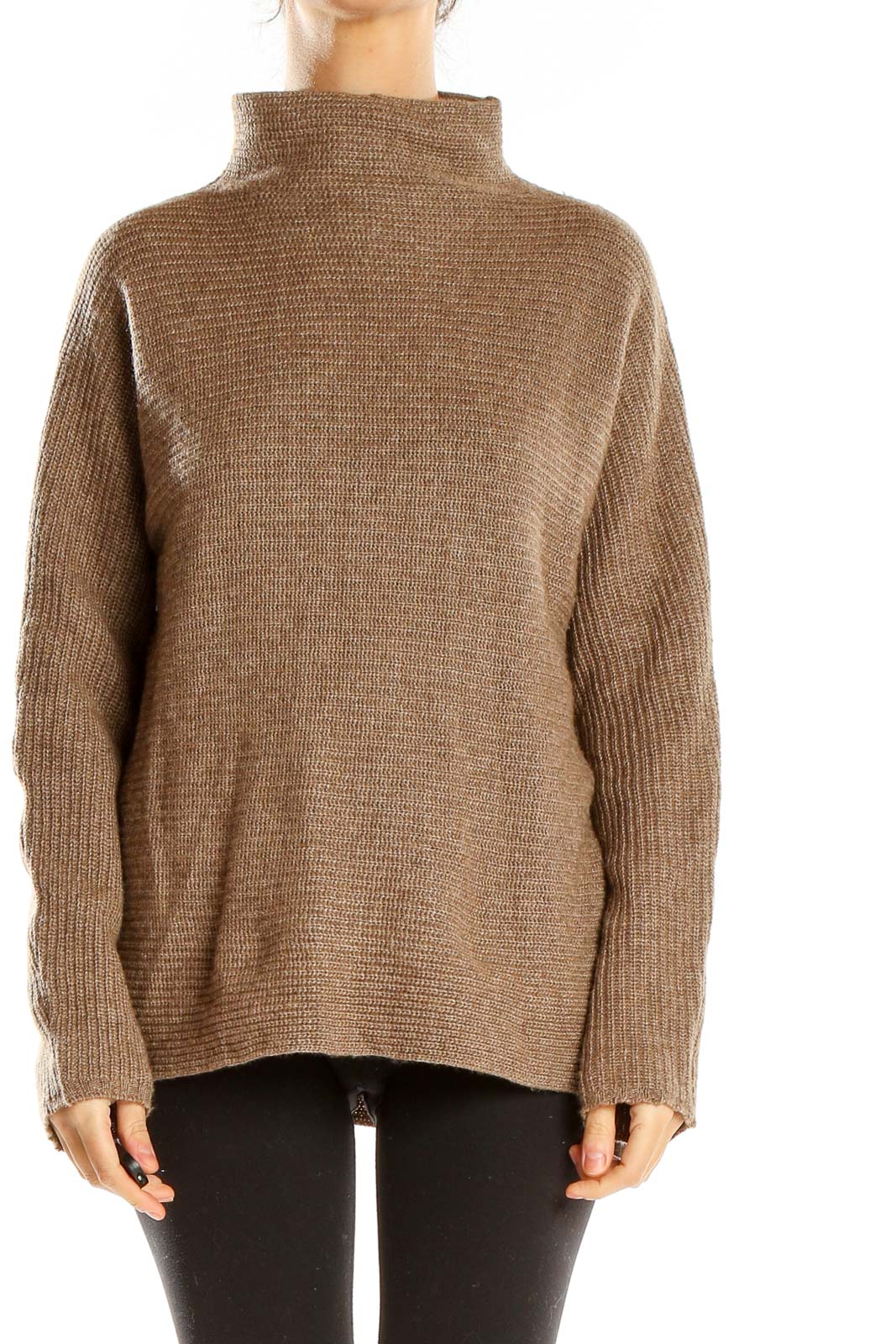 Brown Casual Highneck Sweater Front