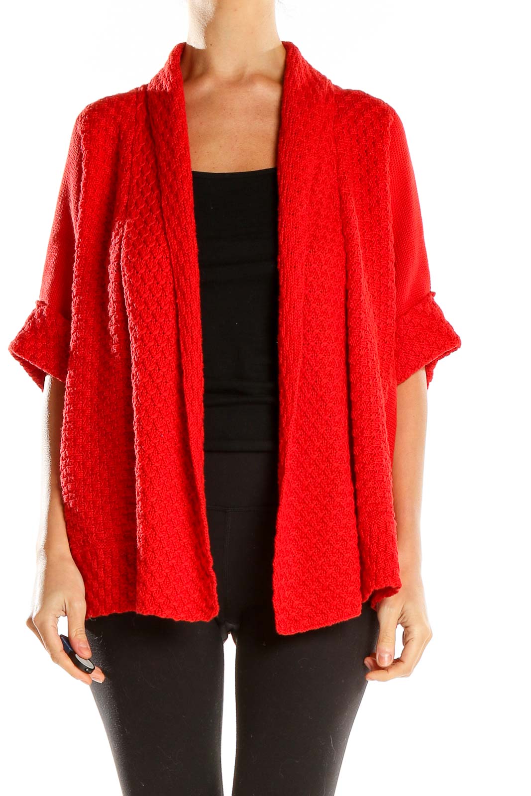 Red Short Sleeve Cardigan Front