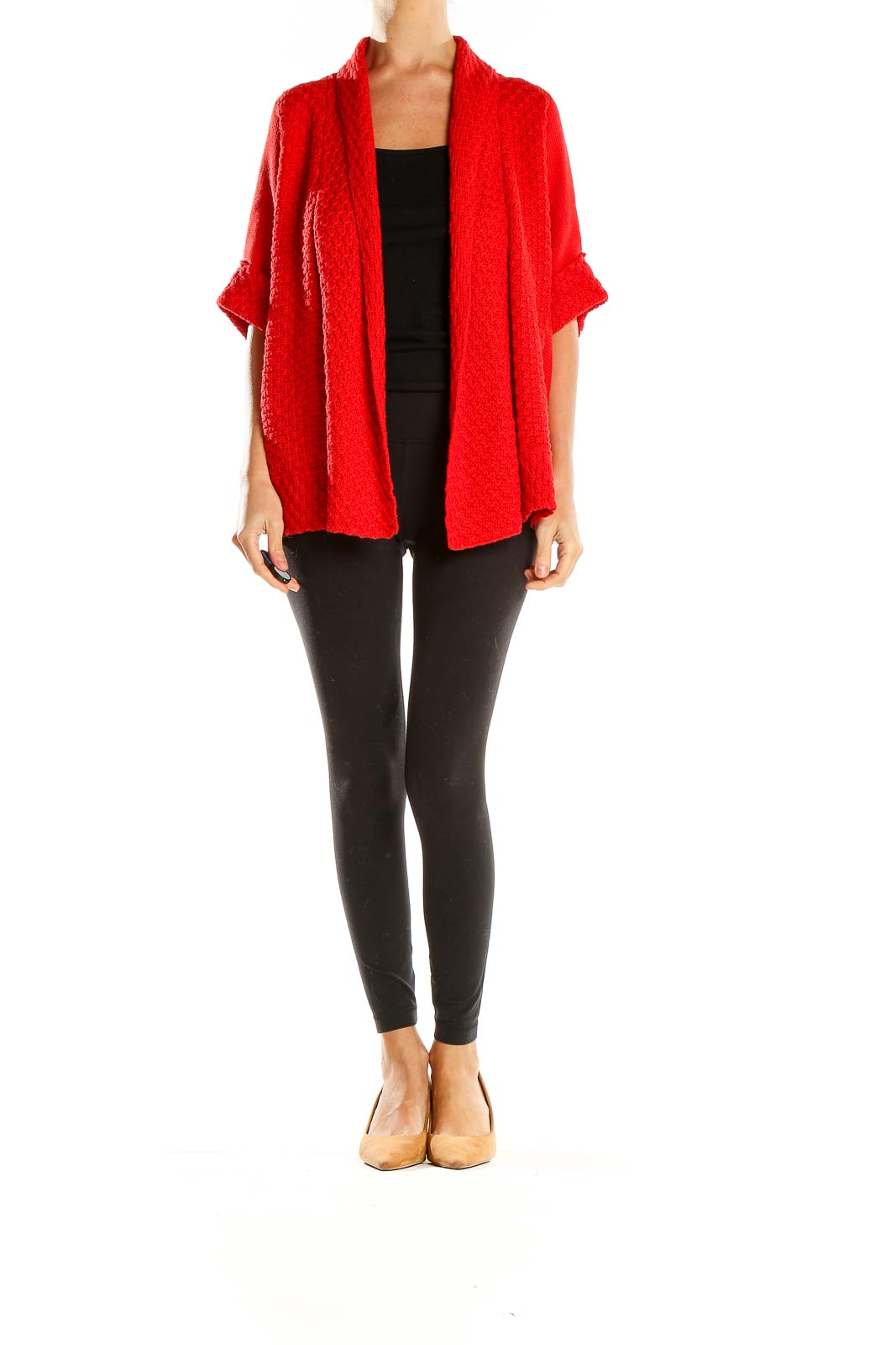 Ladies red outlet short sleeve cardigan