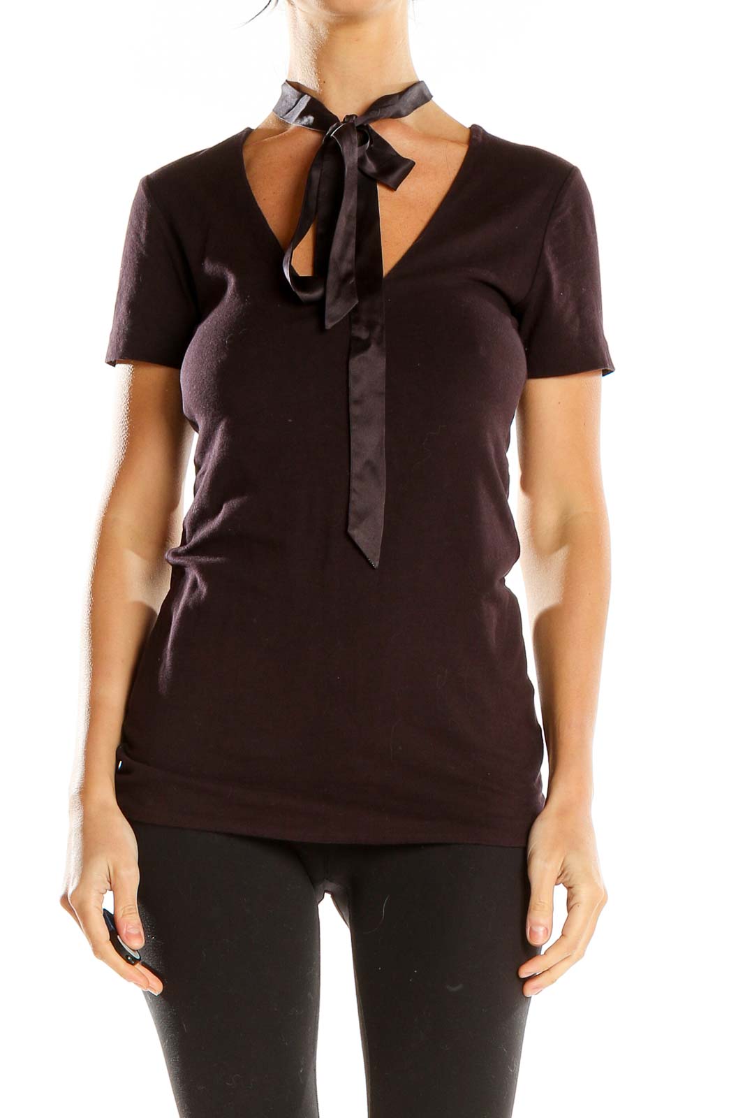Brown T-Shirt With Neck Scarf Front