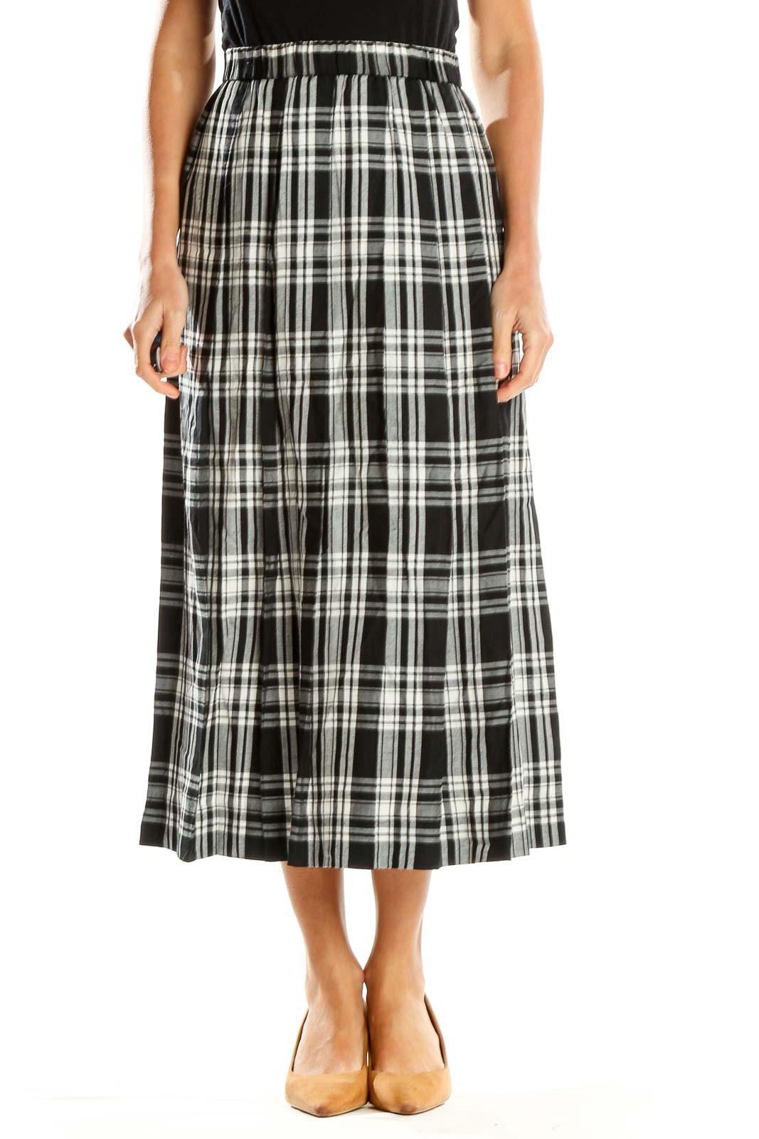 Black White Checkered A-Line Skirt Front