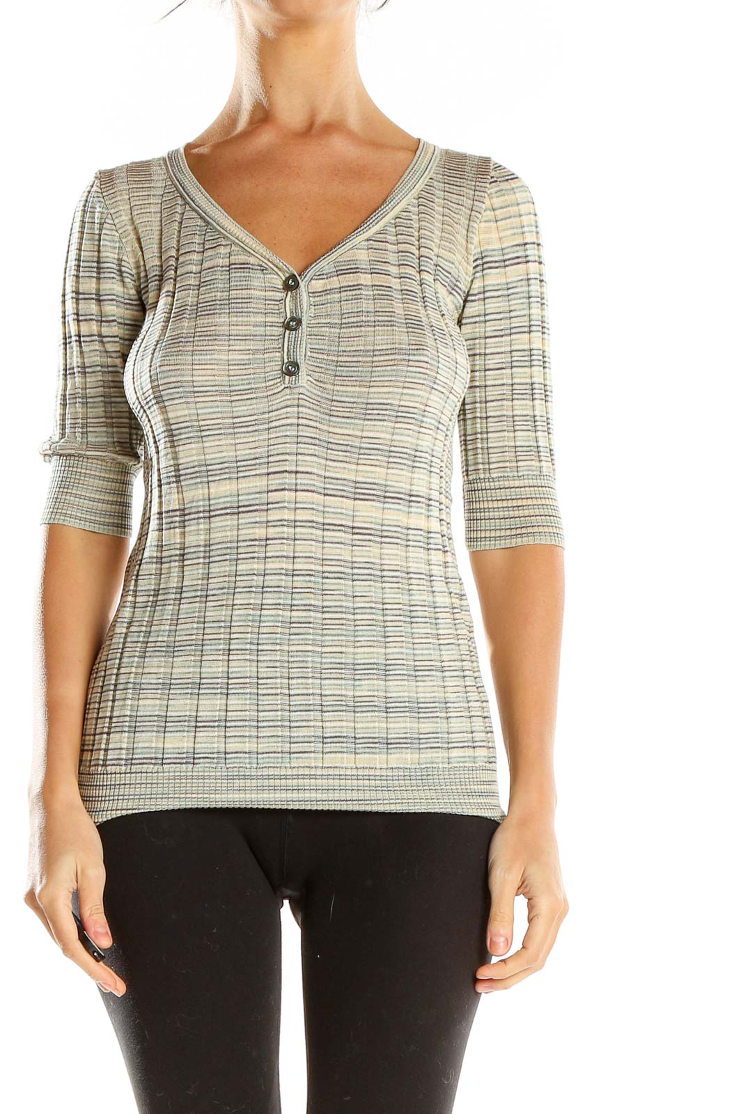 Gray Textured Fitted Top Front