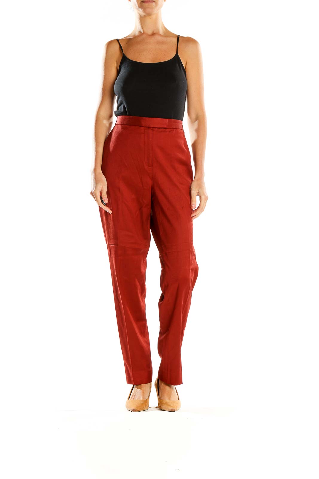 Buy Red Linen Satin June Narrow Fit Trousers For Women by Kanelle Online at  Aza Fashions.