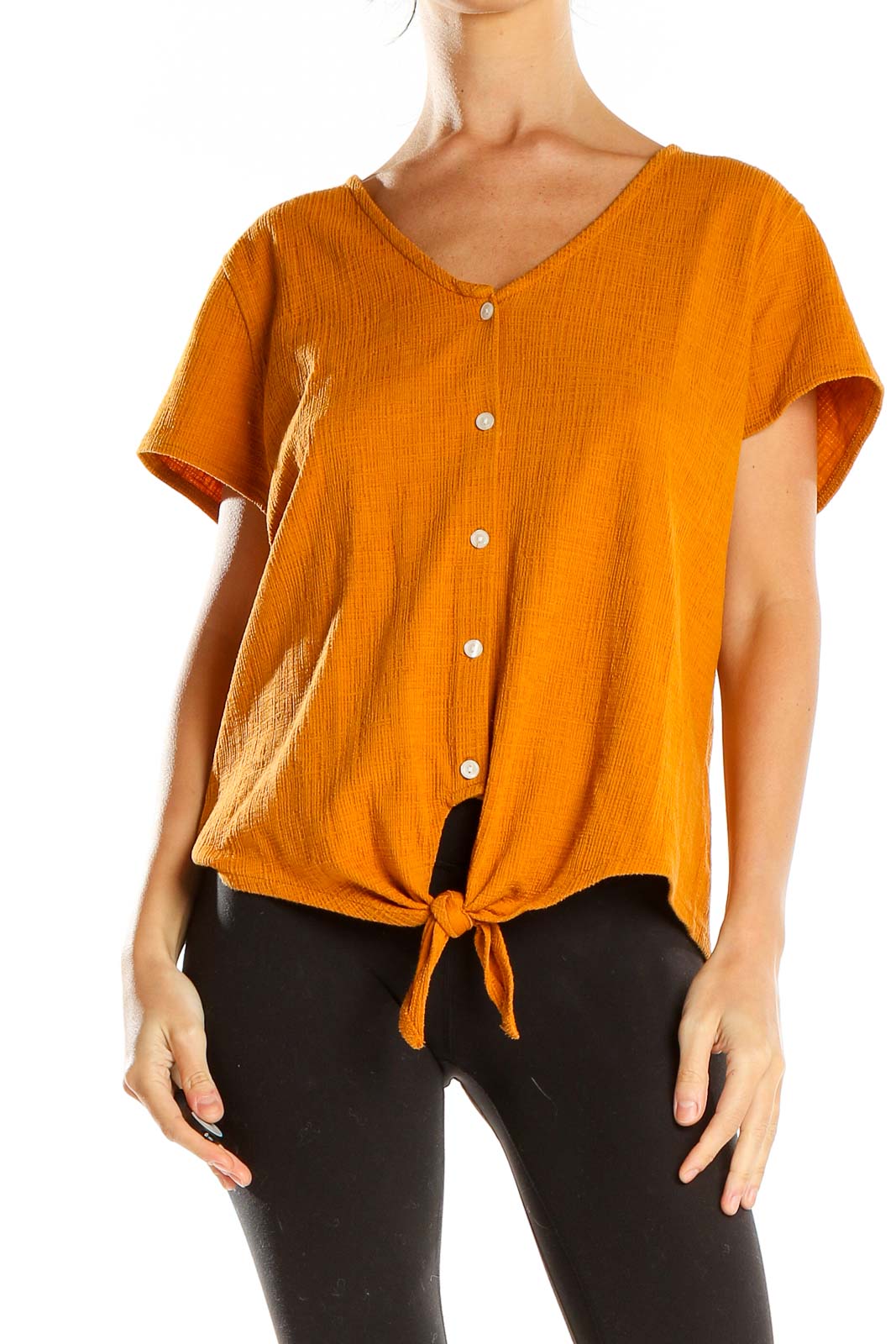 Orange Tie Front Casual Shirt Front