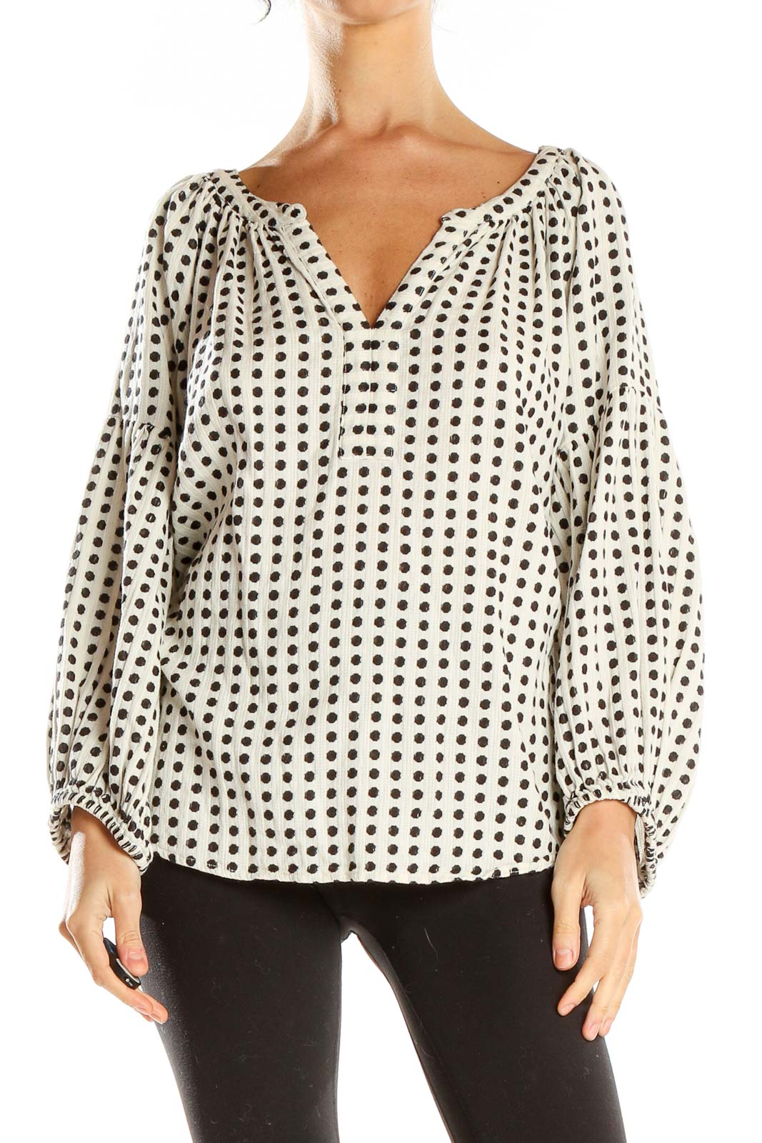 Cream Embroidered Polka Dot Blouse Front