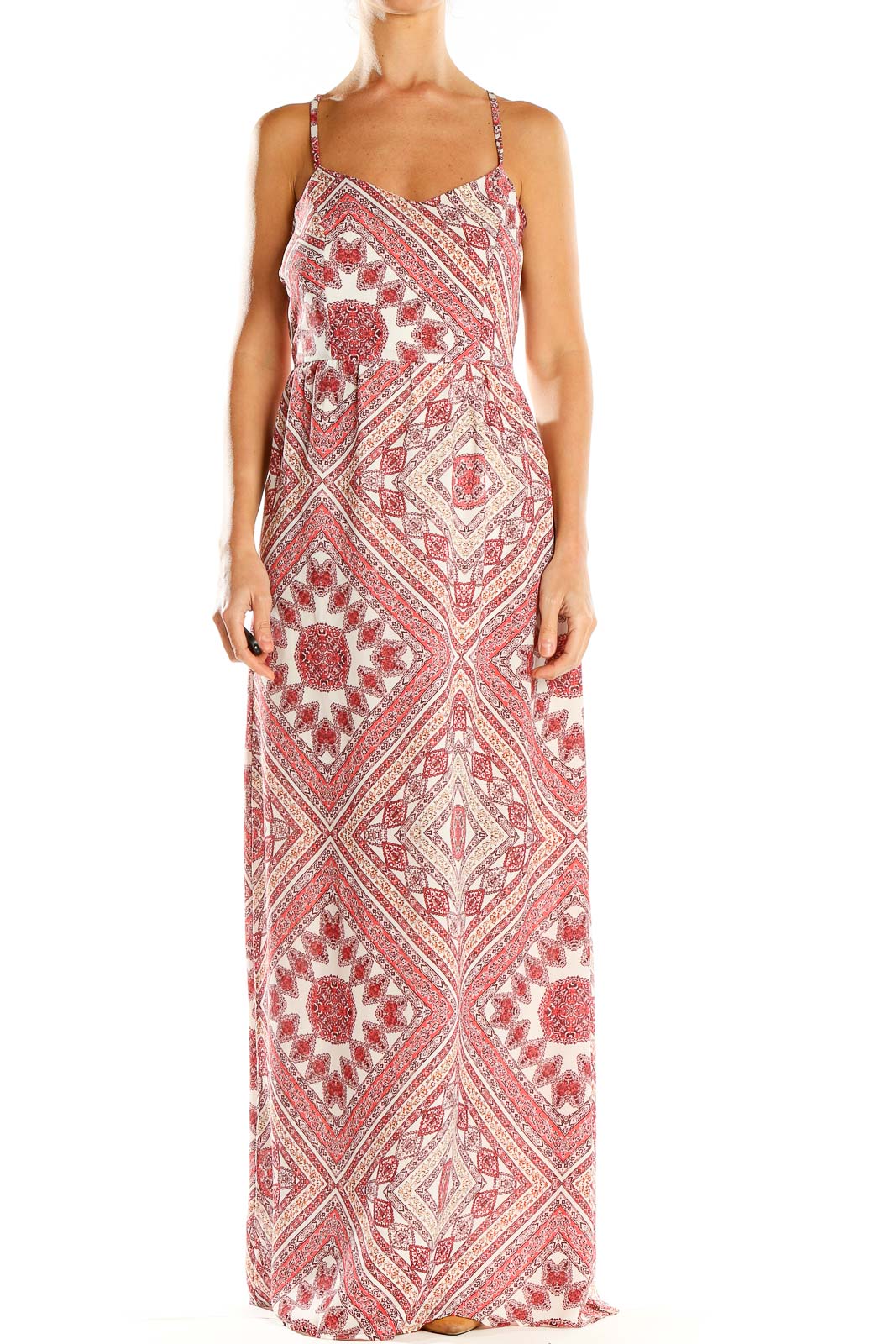 Red Printed Bohemian Column Dress Front