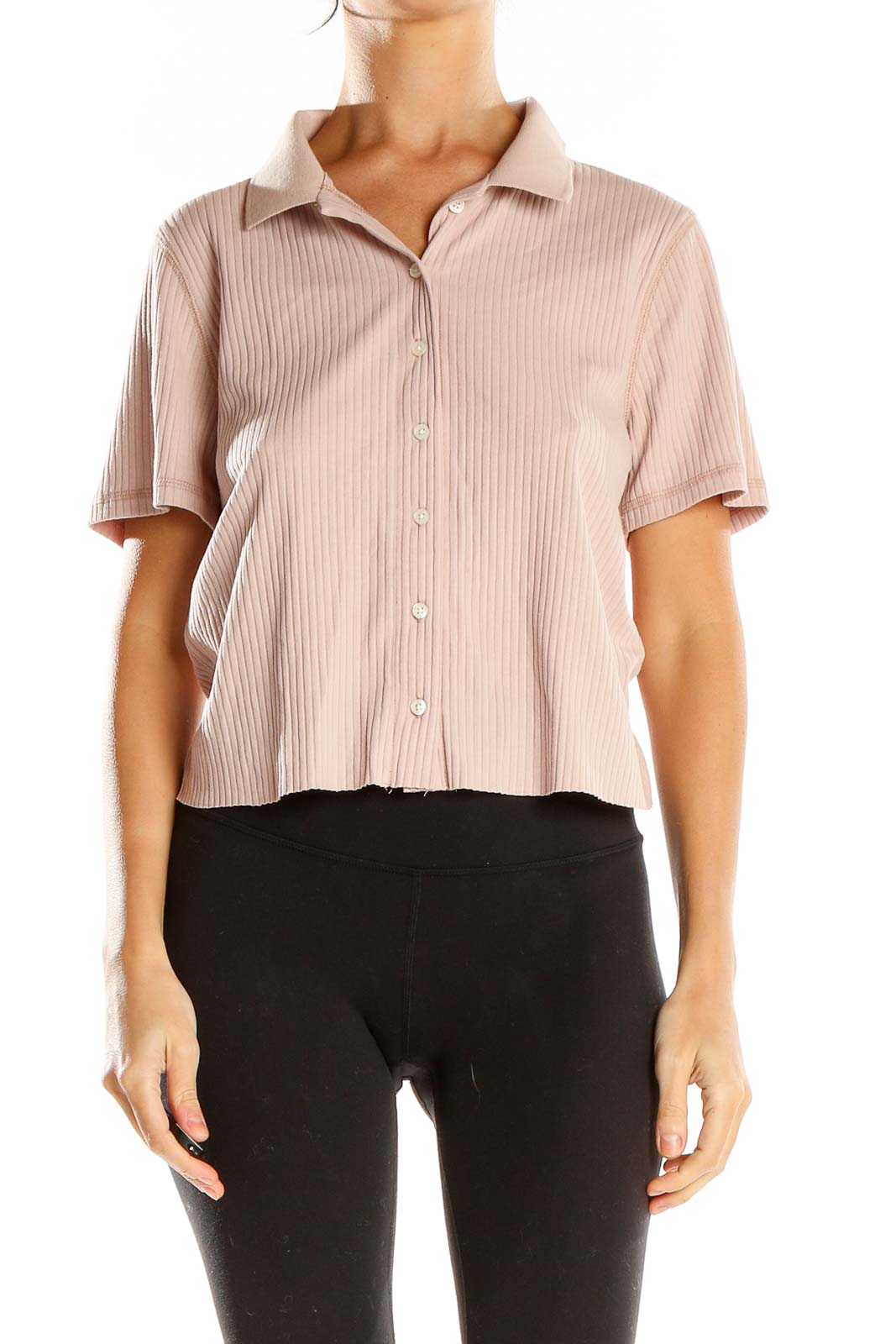 Pink Casual Button Up Front