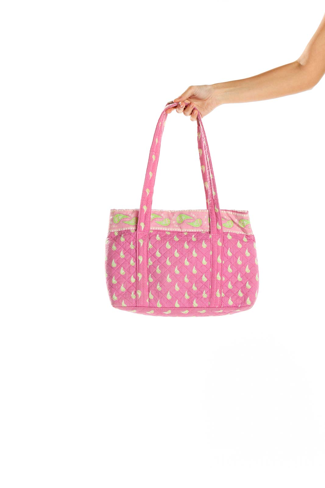 Pink Paisley Quilted Tote Bag Front