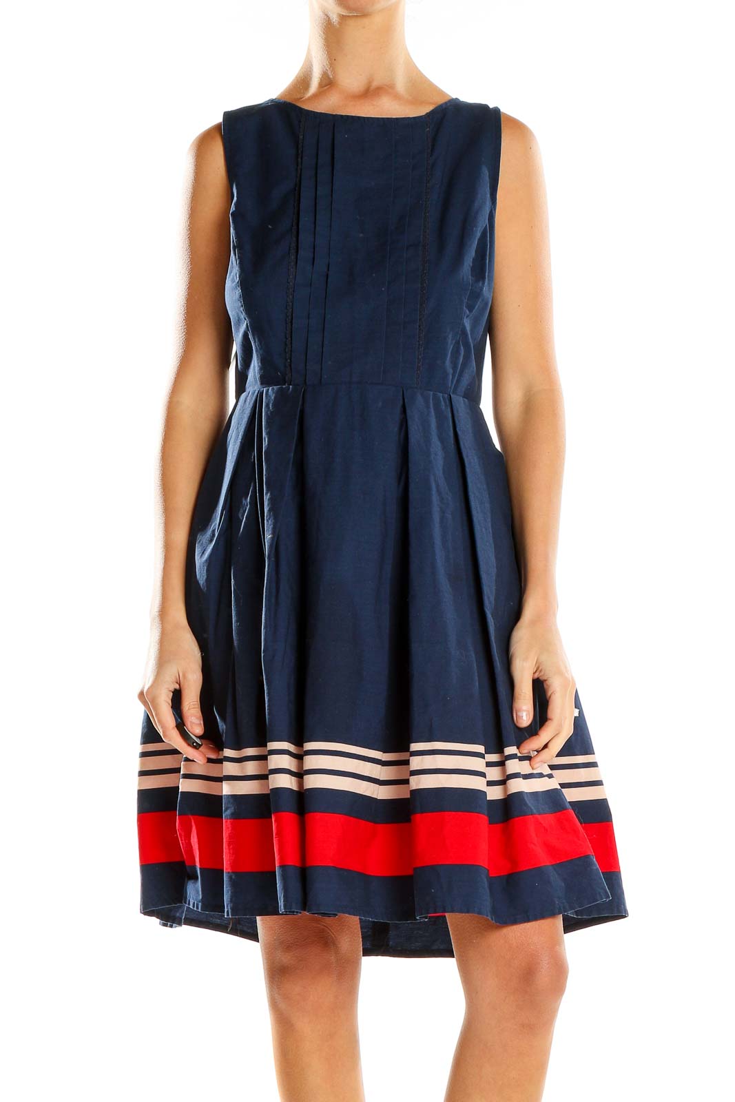 Blue Colorblock Fit & Flare Dress Front