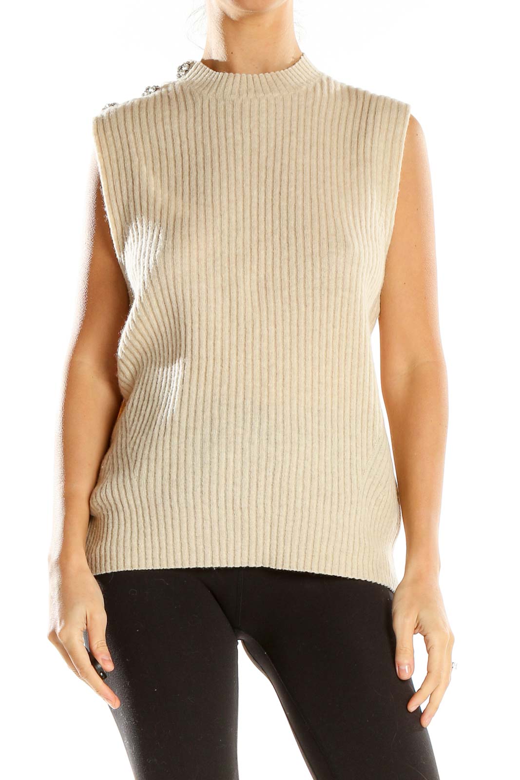 Beige Wool Sweater Vest Front