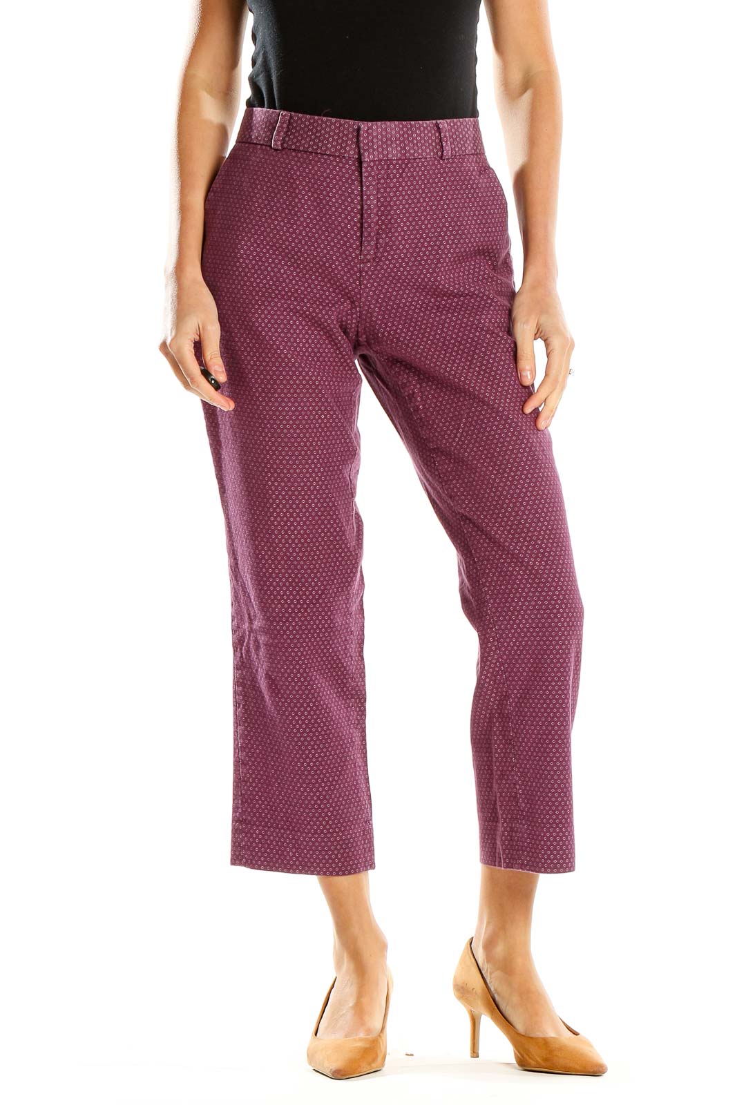 Purple Printed All Day Wear Cropped Trousers Front