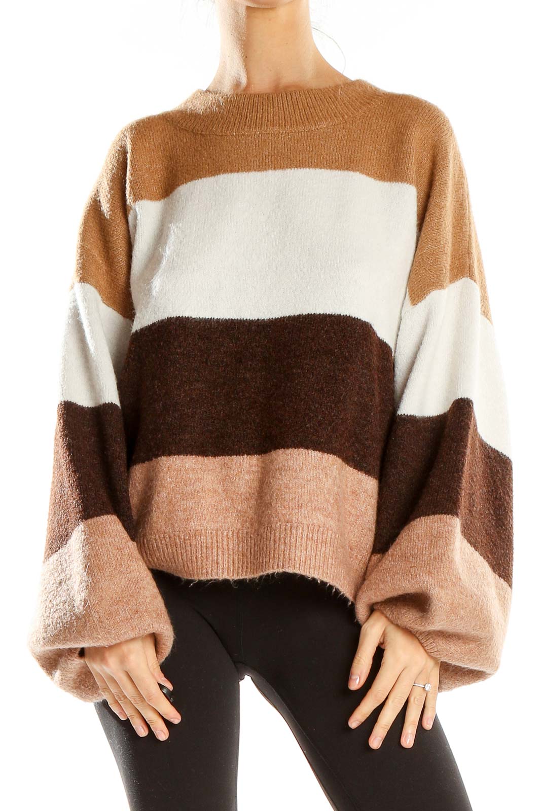 Brown Striped All Day Wear Sweater Front