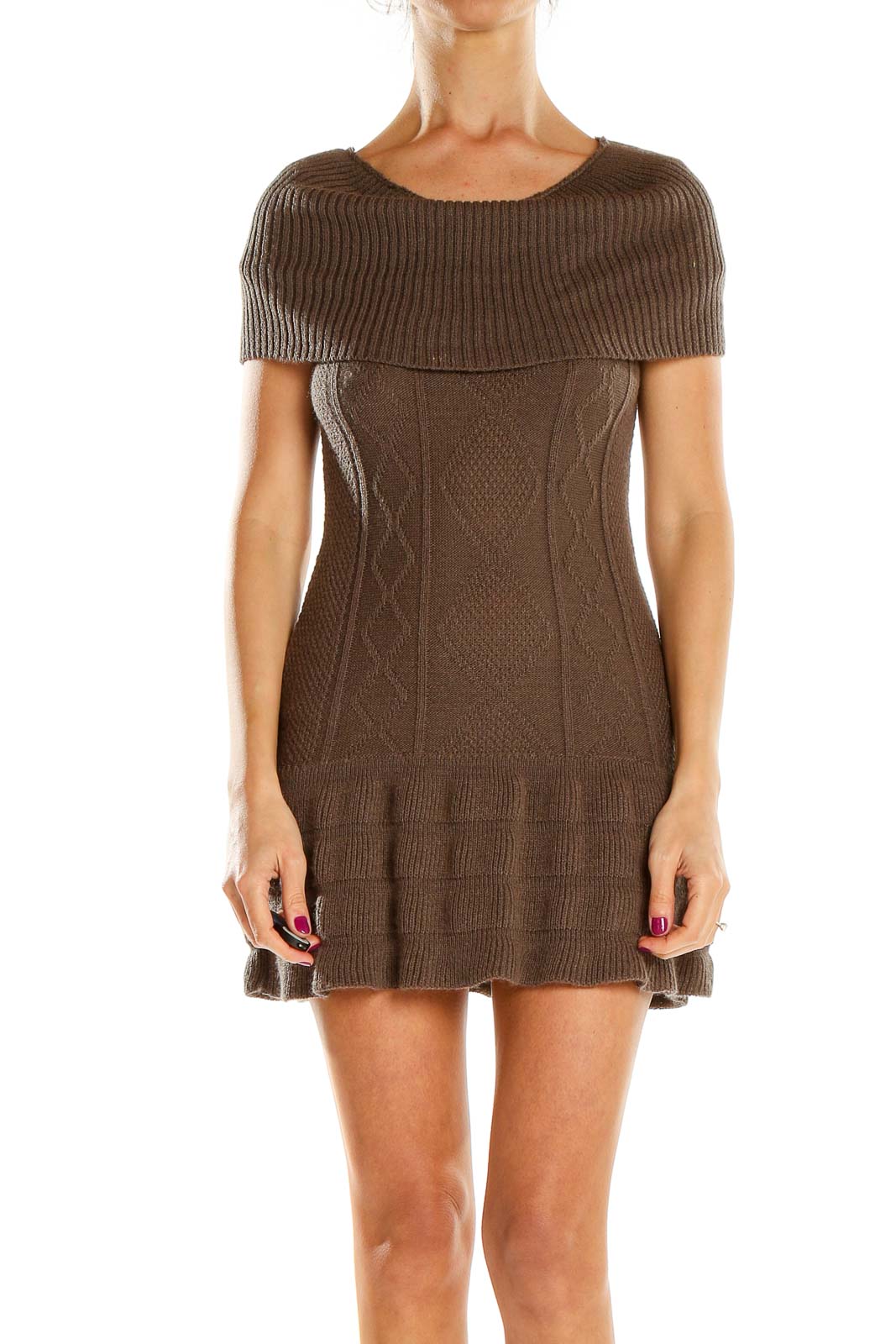 Brown Knit Mini Dress Front