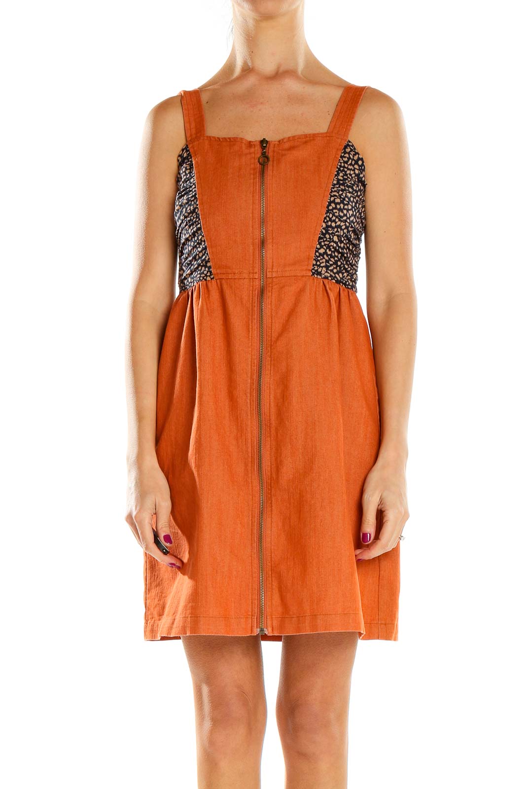 Orange Front-Zip Day Dress Front