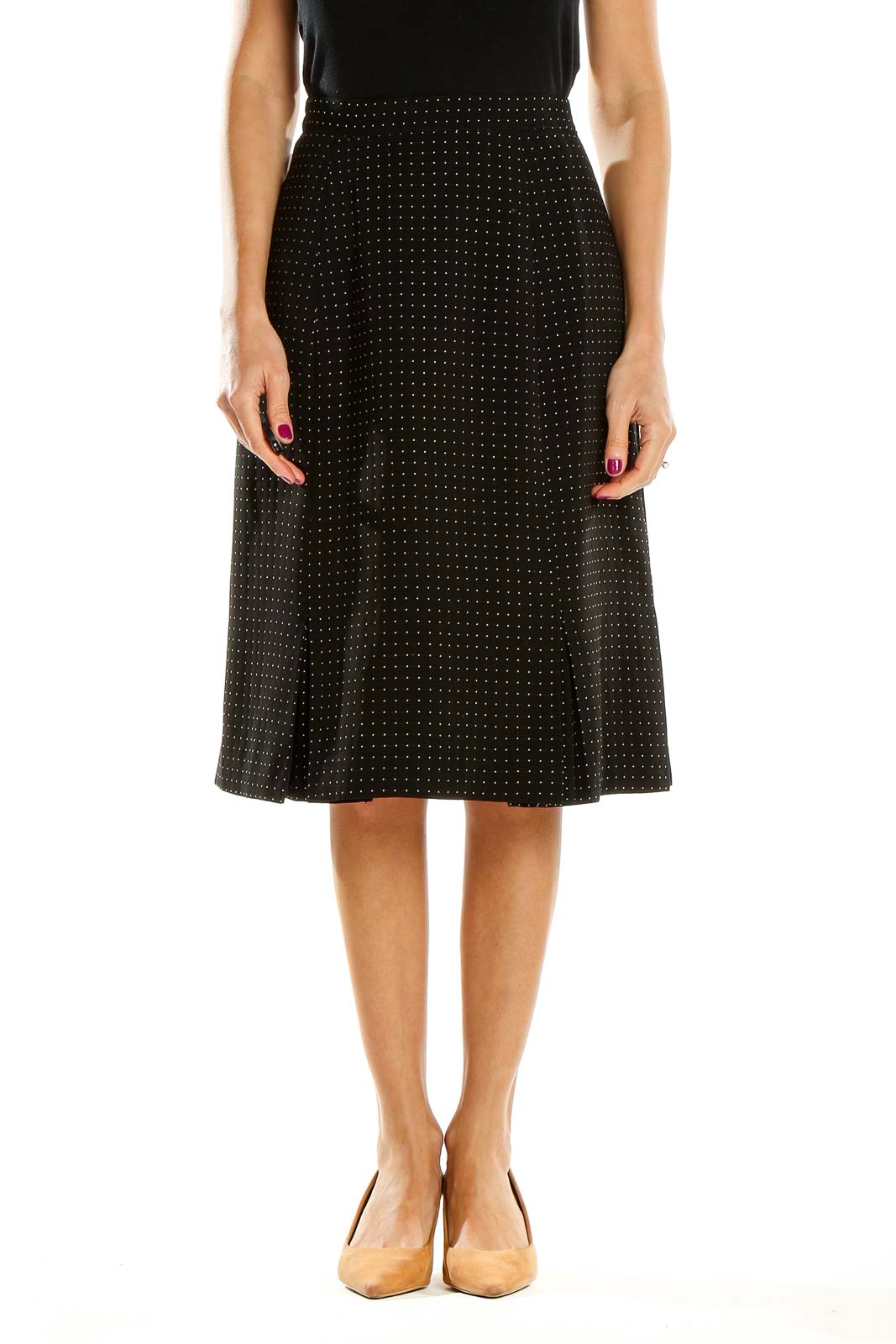 Black Polka Dot Classic A-Line Skirt Front