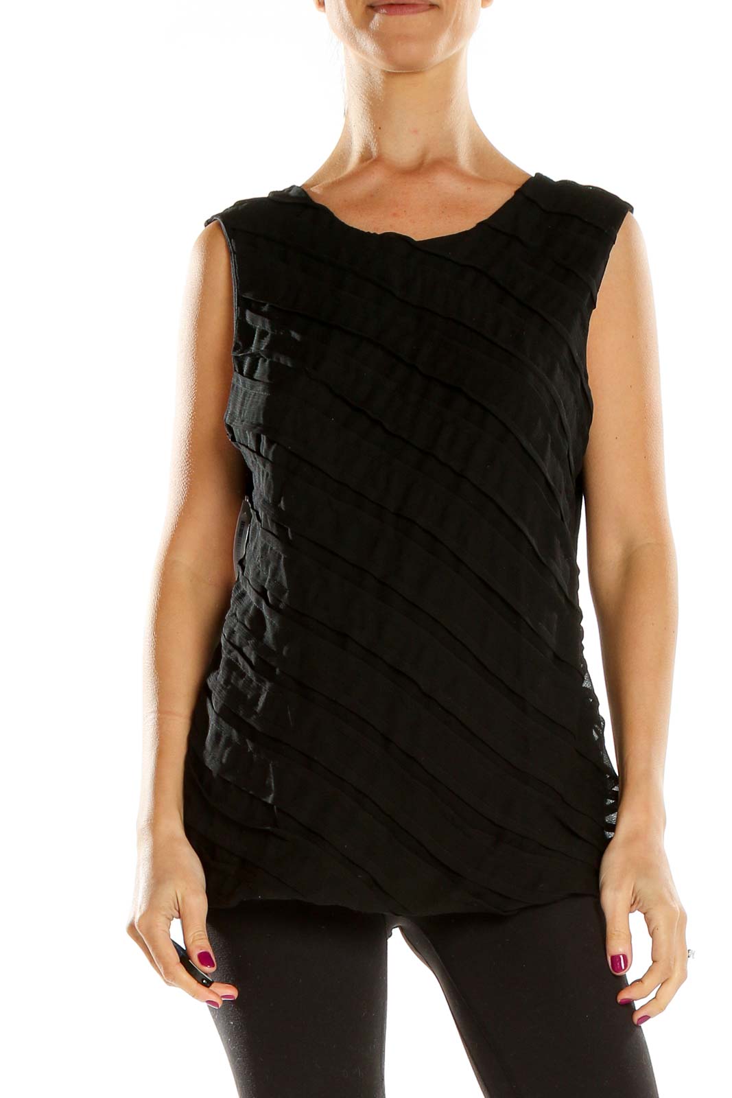 Black Textured All Day Wear Top Front