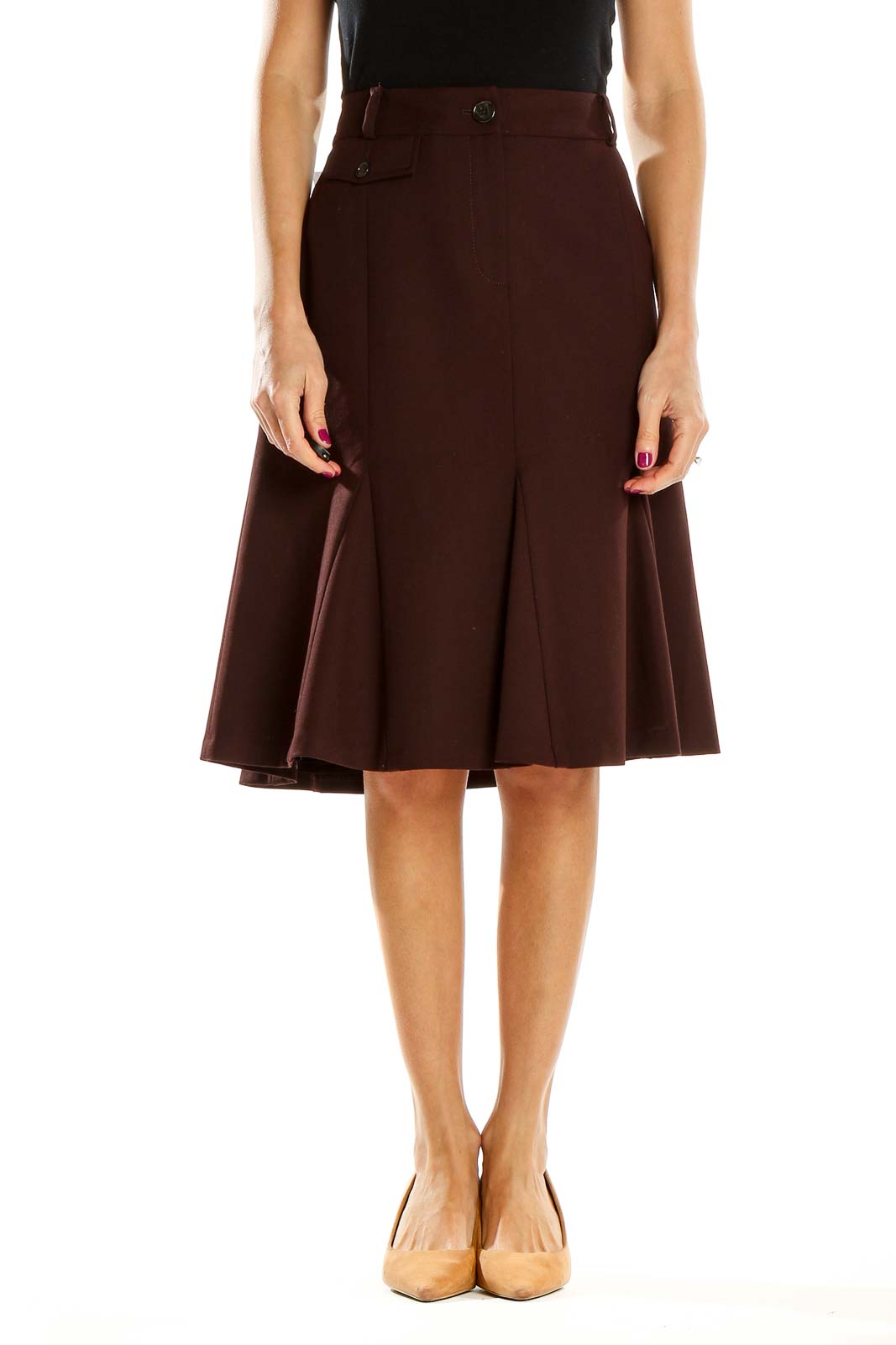 Brown Classic Flared Skirt Front
