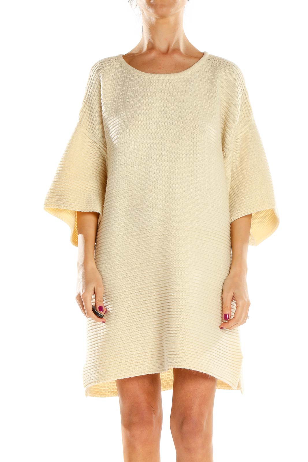 Beige Knit Sweater Dress Front