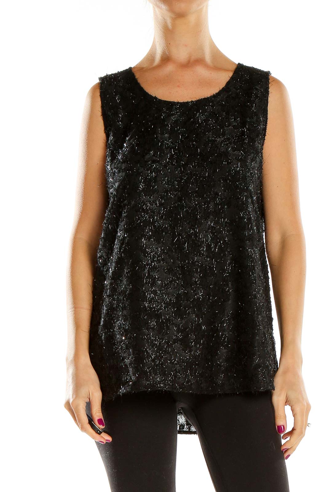 Black Shimmery Party Top Front