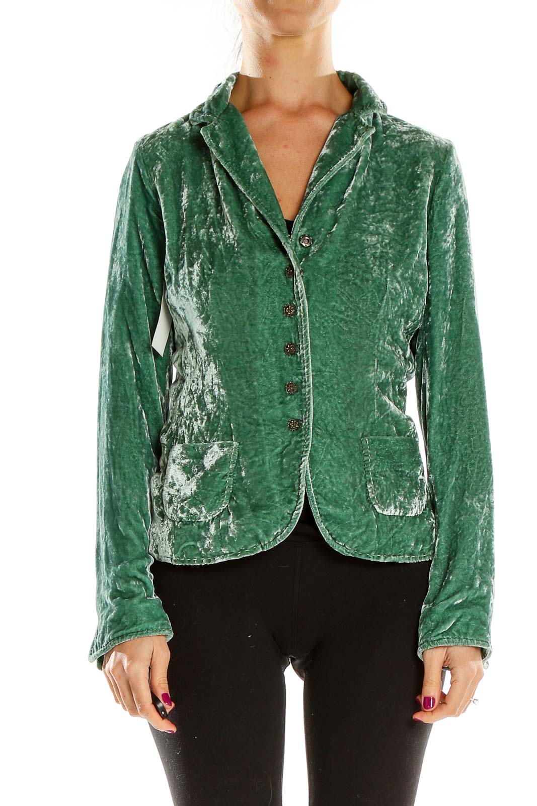 Green Crushed Velvet Jacket Front