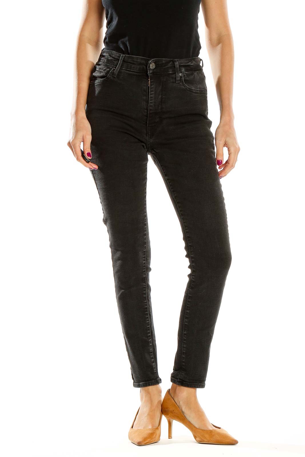 Black High Waisted Skinny Jeans Front