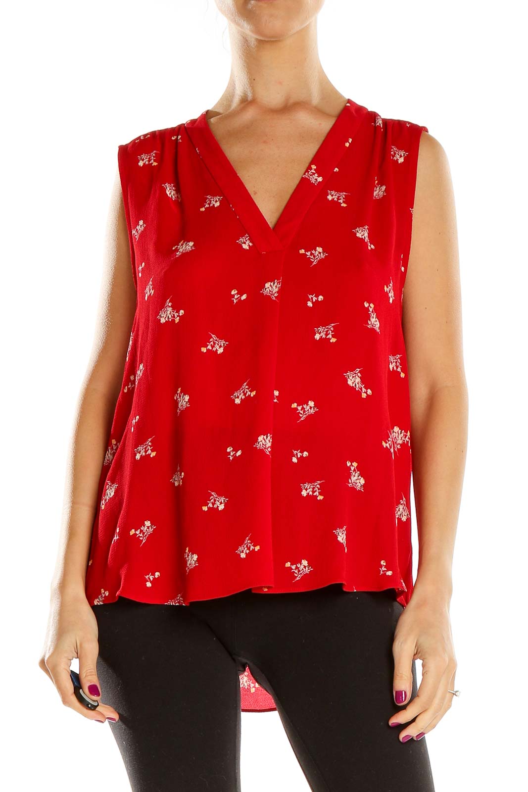 Red Floral Print Blouse Front