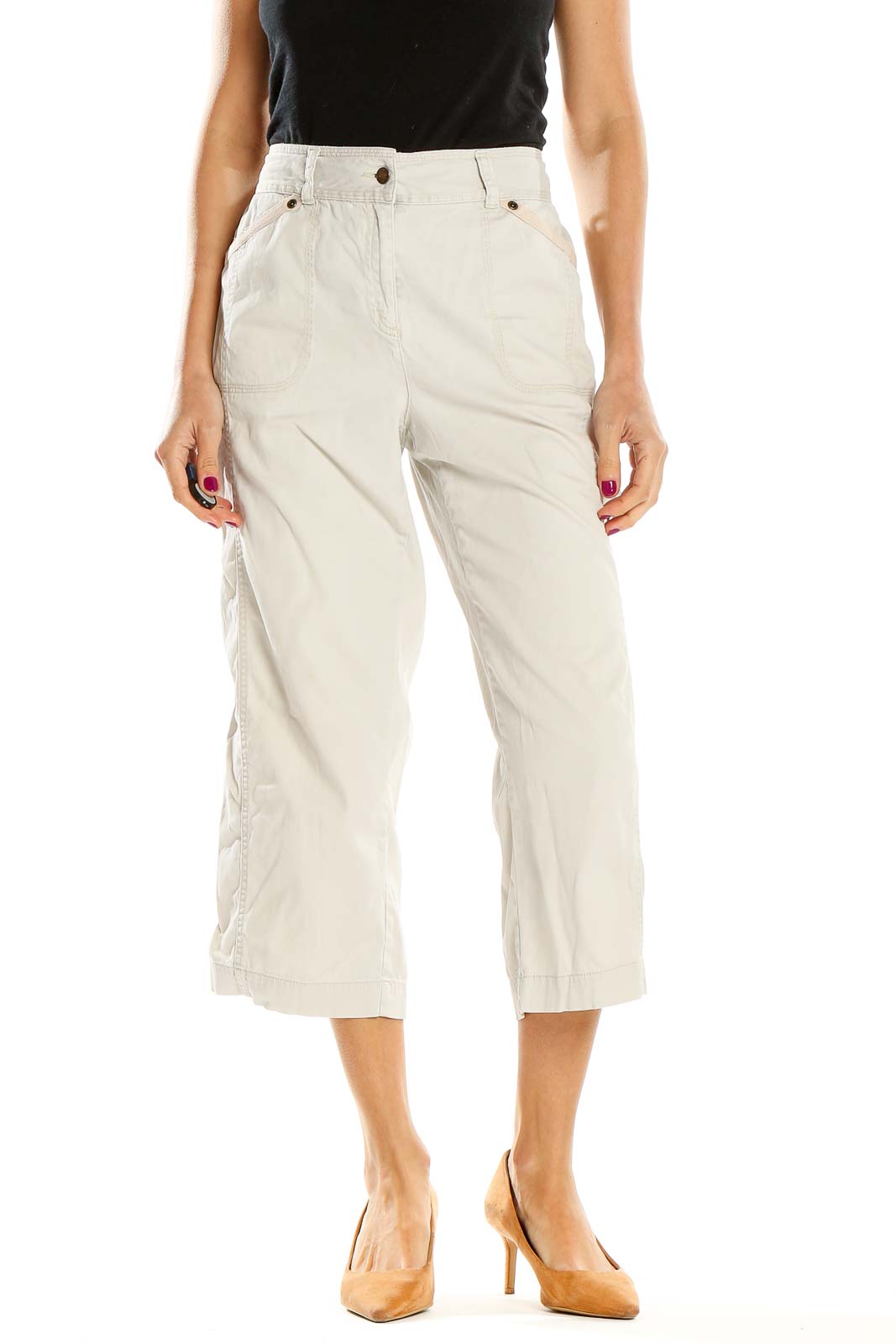Gray Cropped Casual Cargos Pants Front