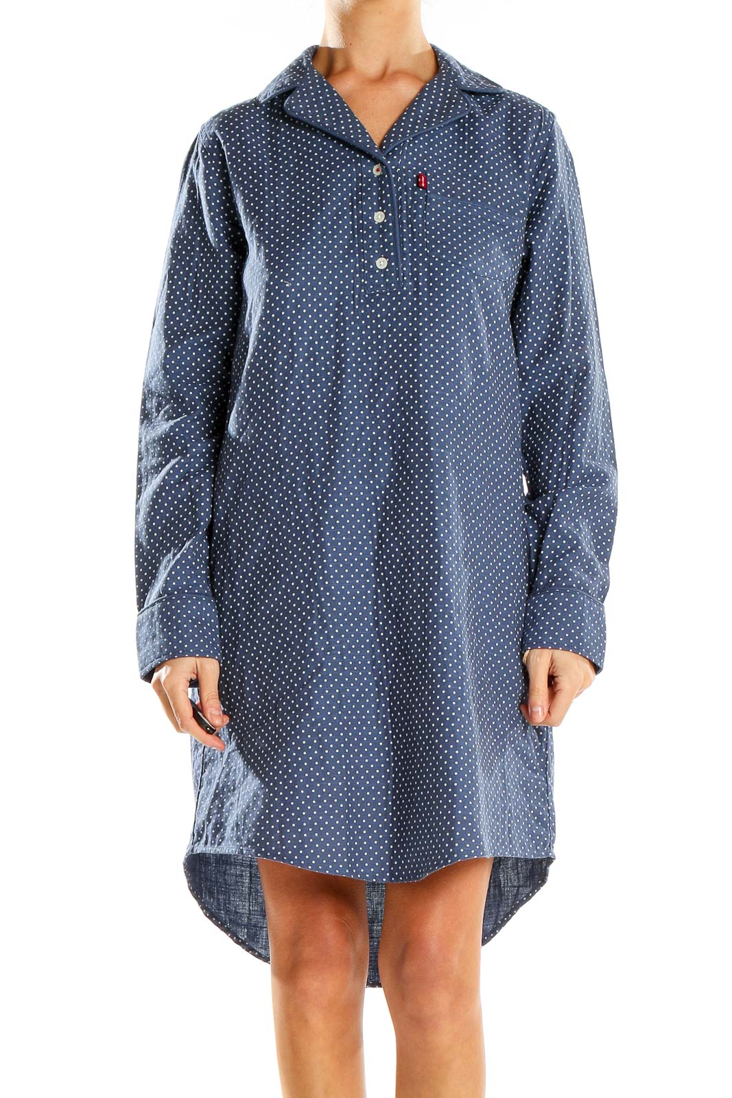 Blue Polka Dot Shirt Dress Front