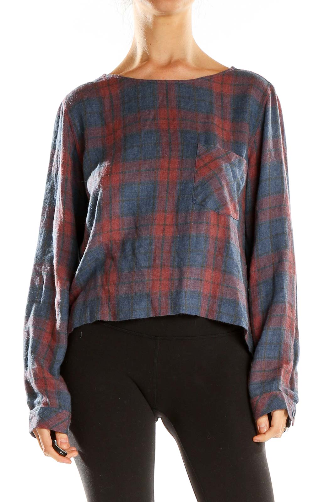 Blue Red Plaid Casual Top Front