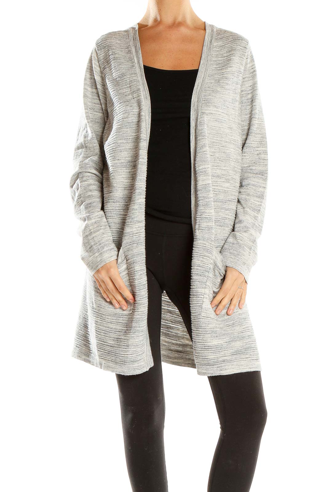 Gray Textured Cardigan Front