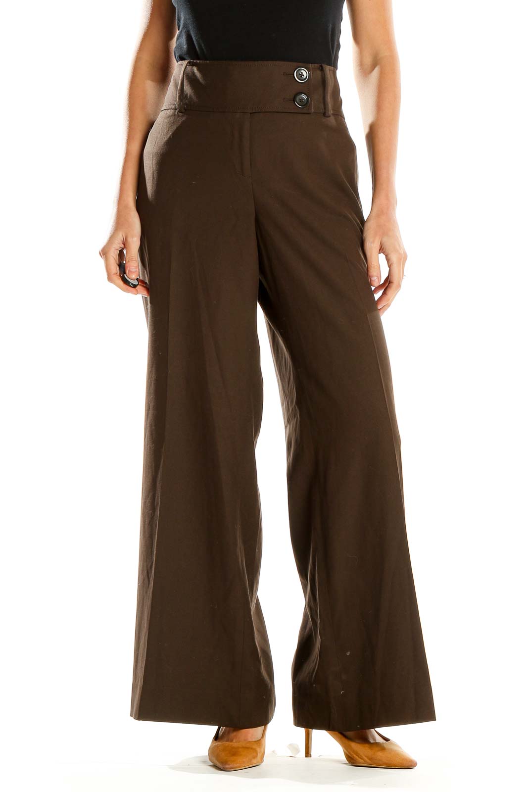Brown Classic Wide Leg Trousers Front