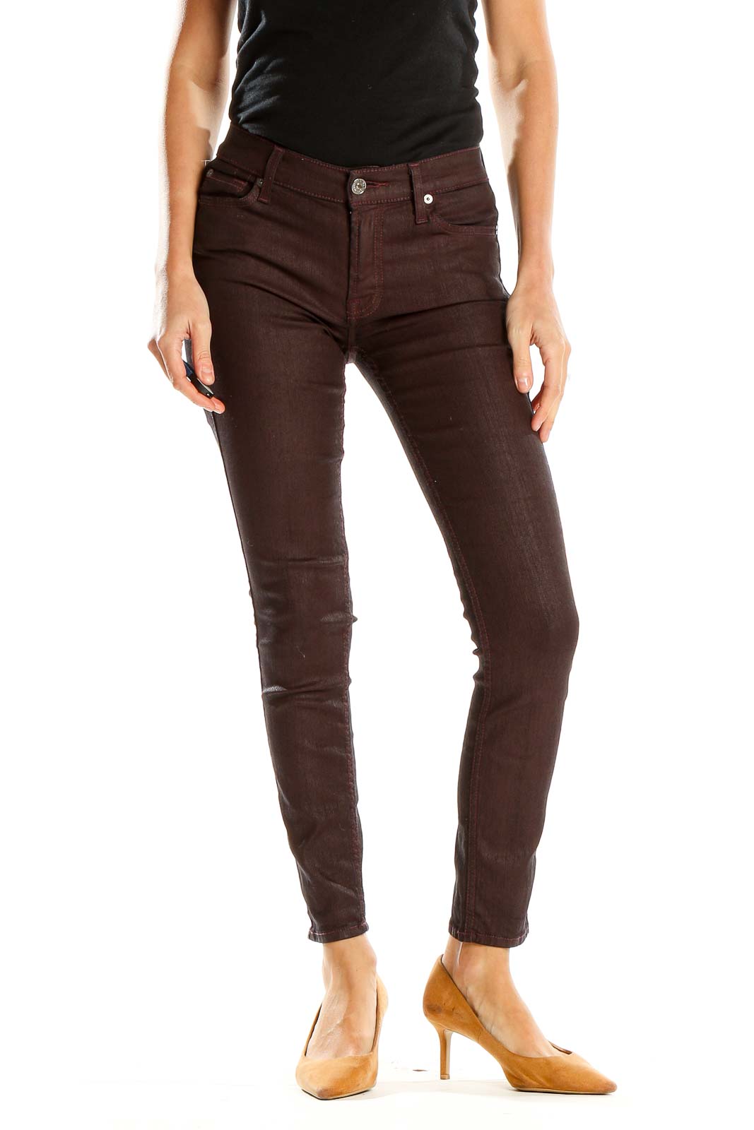 Brown Shimmery Skinny Jeans Front