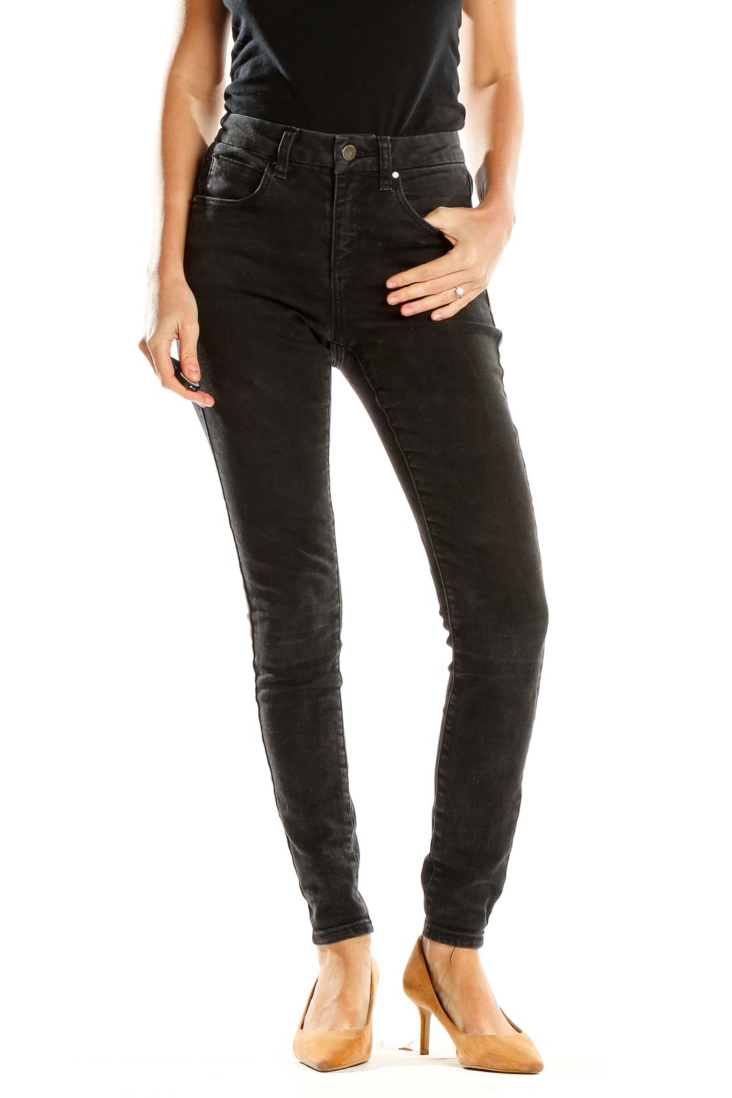 Black High Waisted Skinny Jeans Front