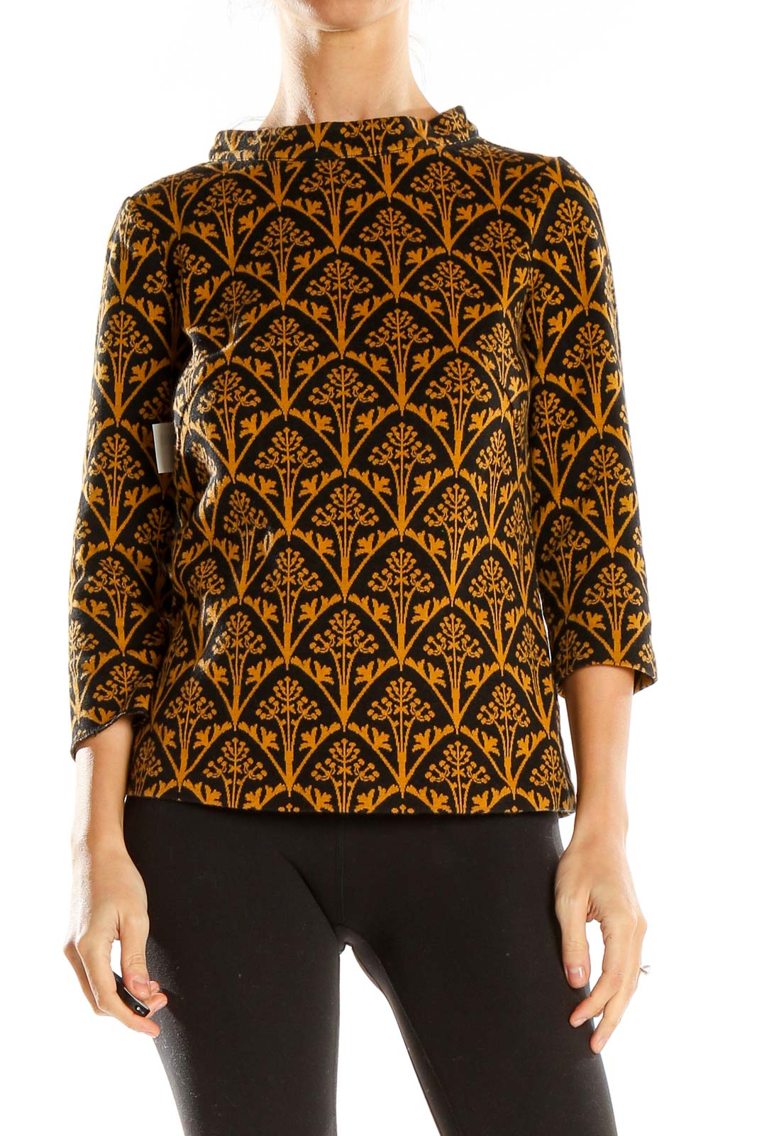 Brown Yellow Woven Printed Top Front