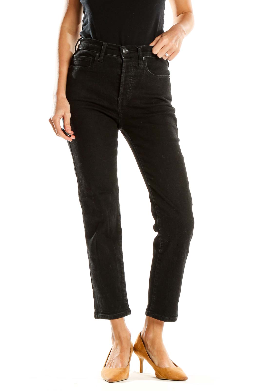 Black Cropped Straight Leg Jeans Front