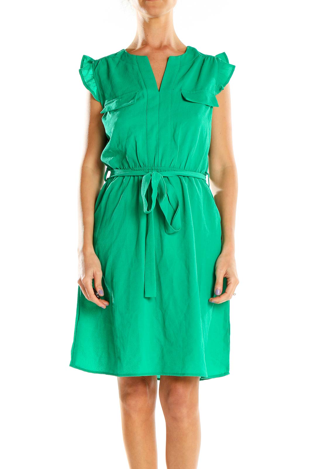 Green Fit & Flare Dress Front