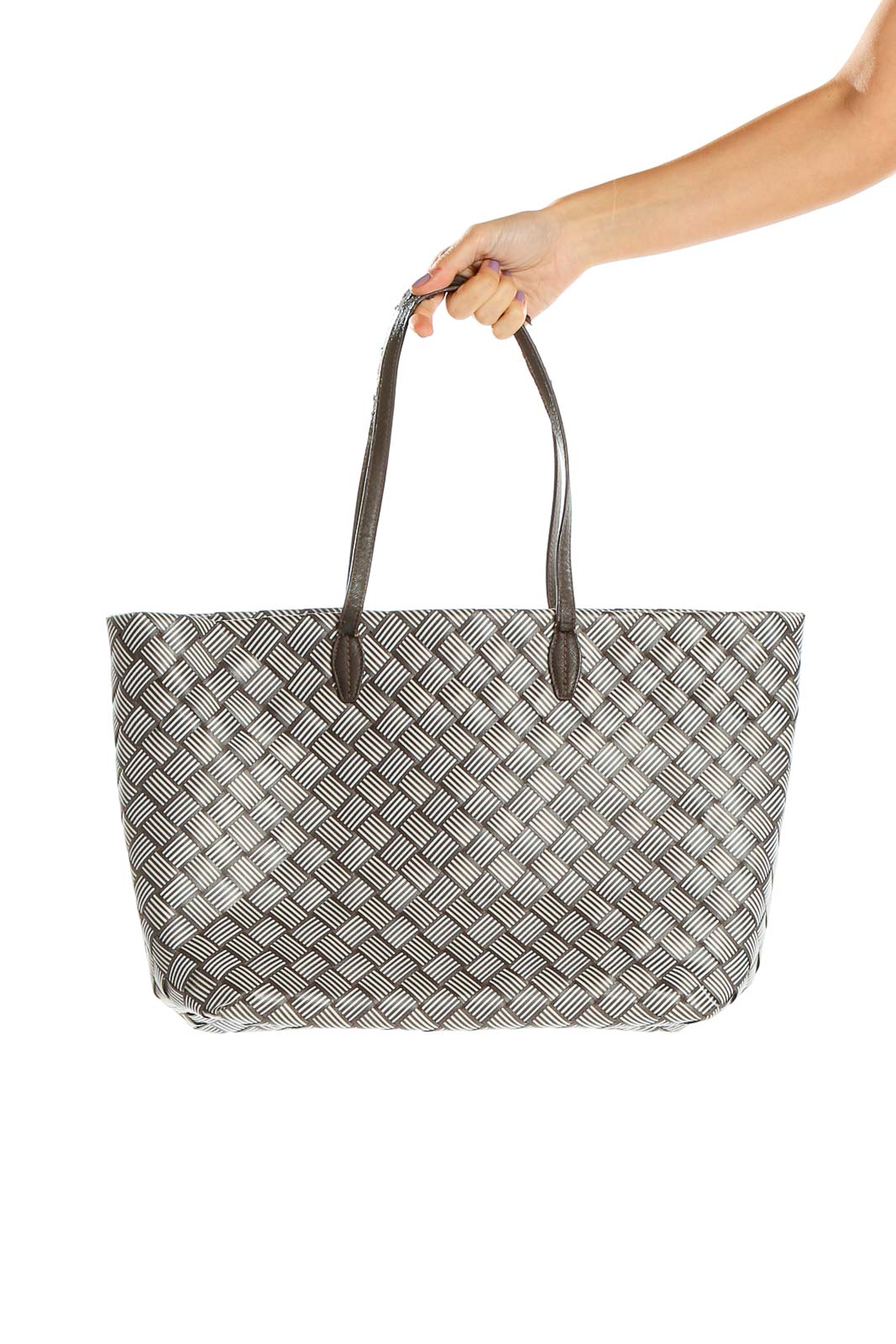 Gray Woven Tote Bag Front