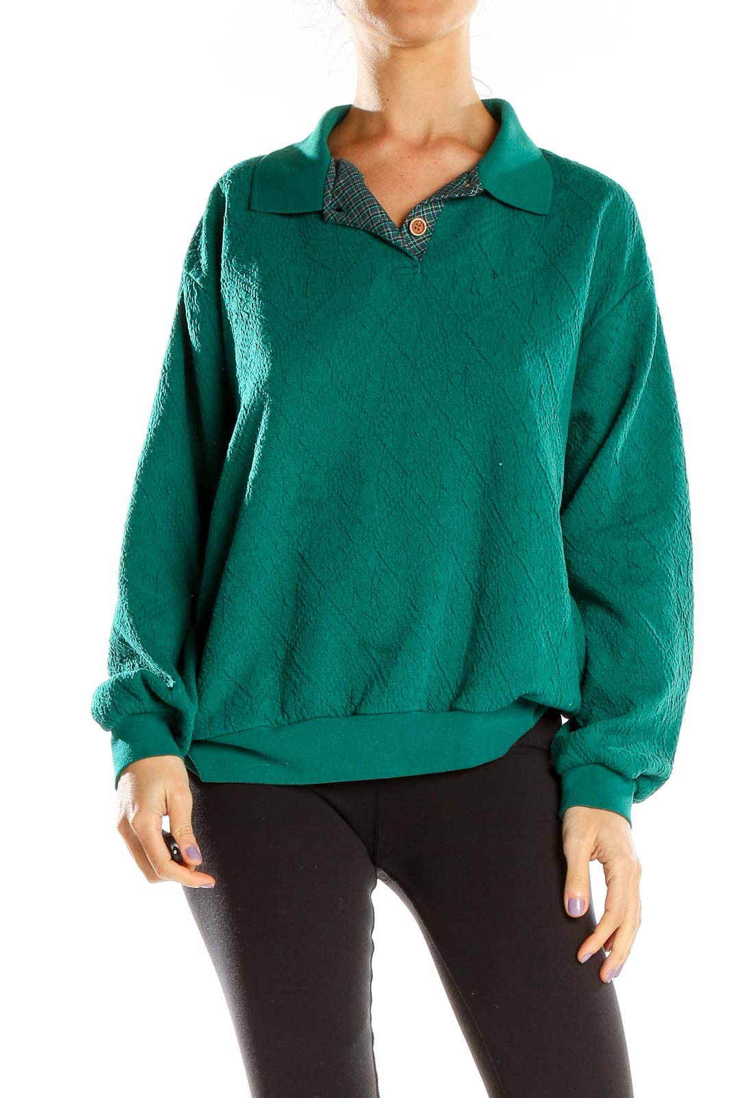 Green Textured Vintage Sweater Front