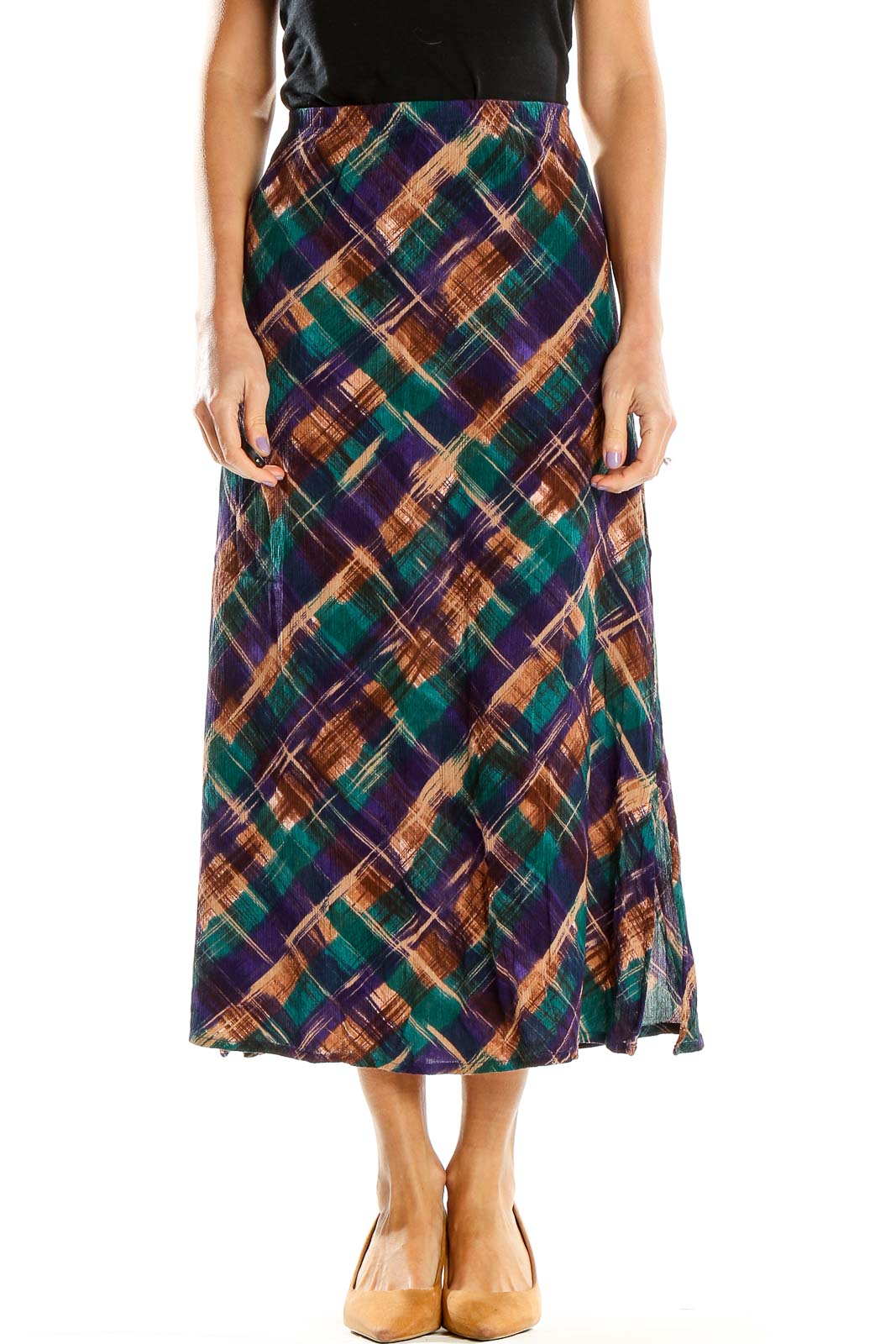 Multicolor Printed Retro A-Line Skirt Front