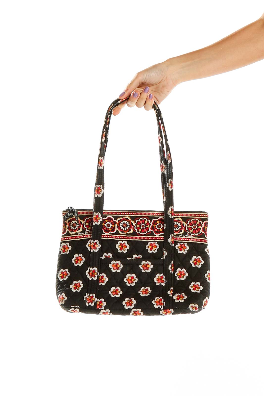 Black Quilted Print Bag Front