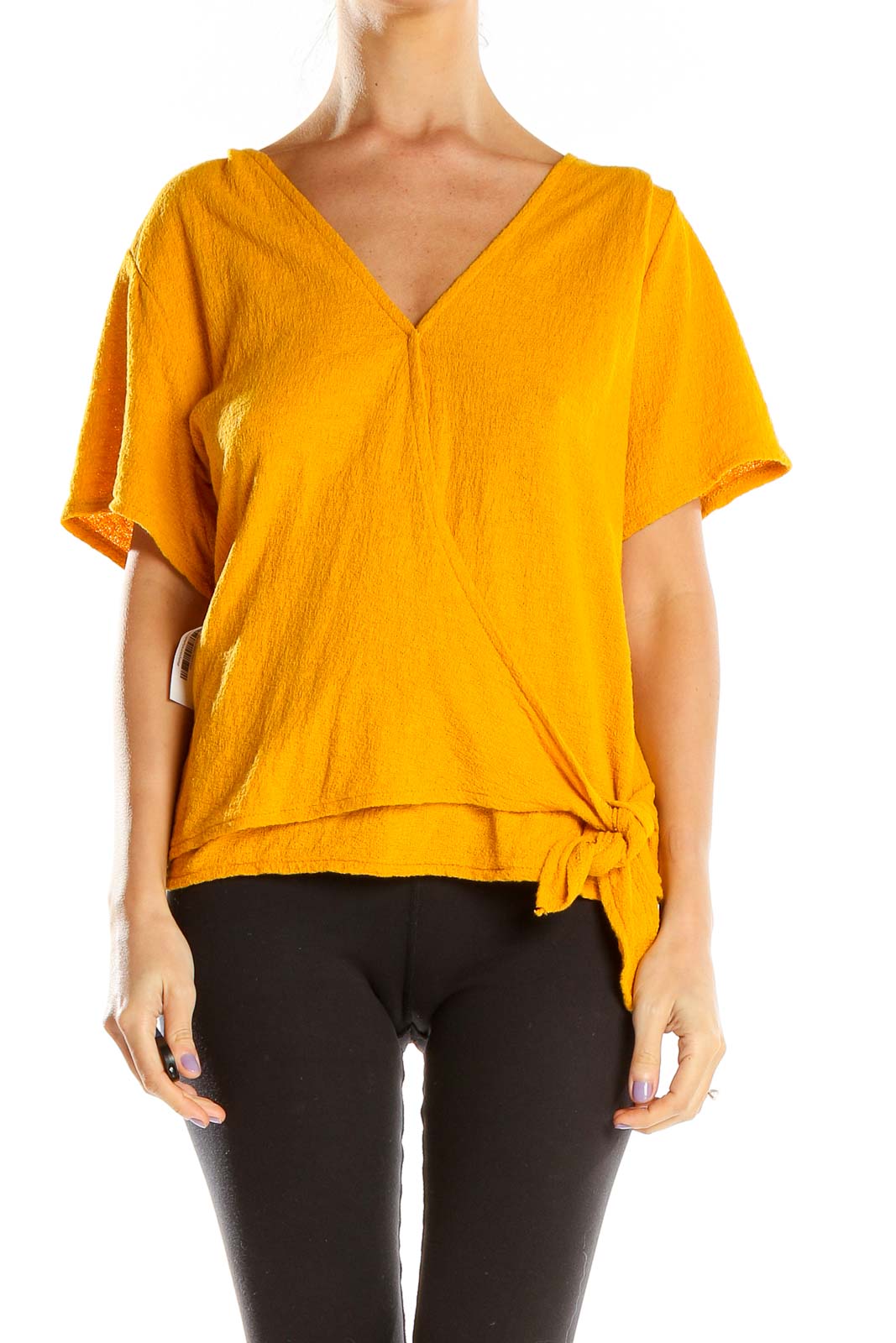 Yellow Textured Casual Top Front