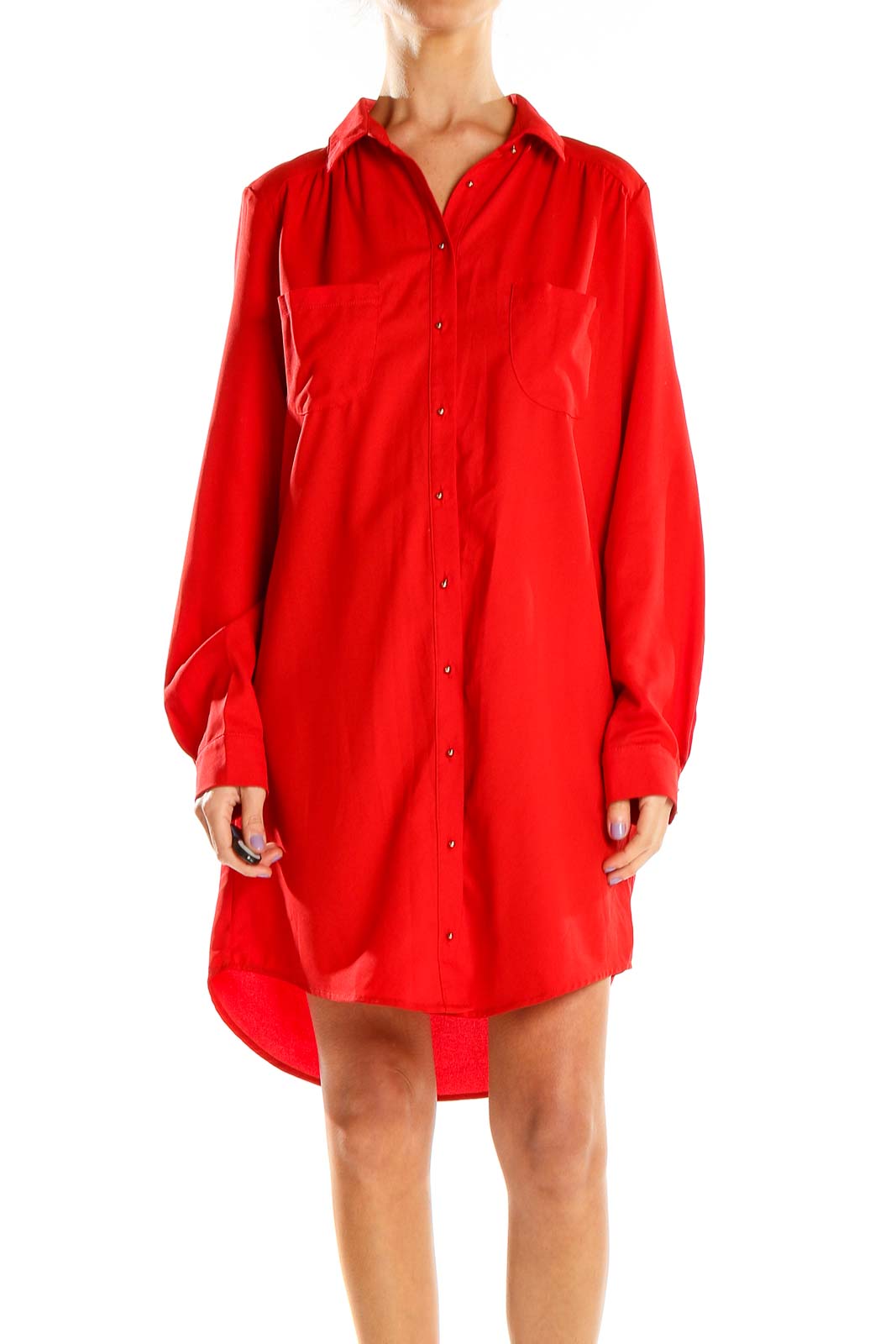 Red Classic Shirt Dress Front