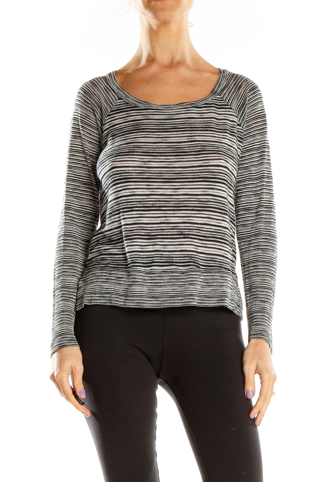 Gray Striped Casual Top Front