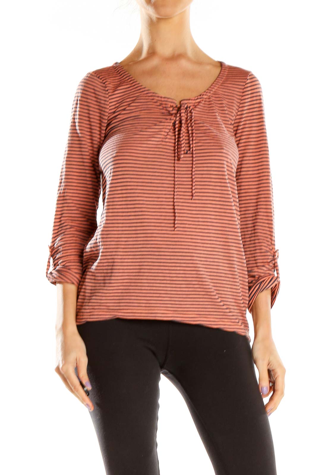 Orange Striped Casual Shirt Front