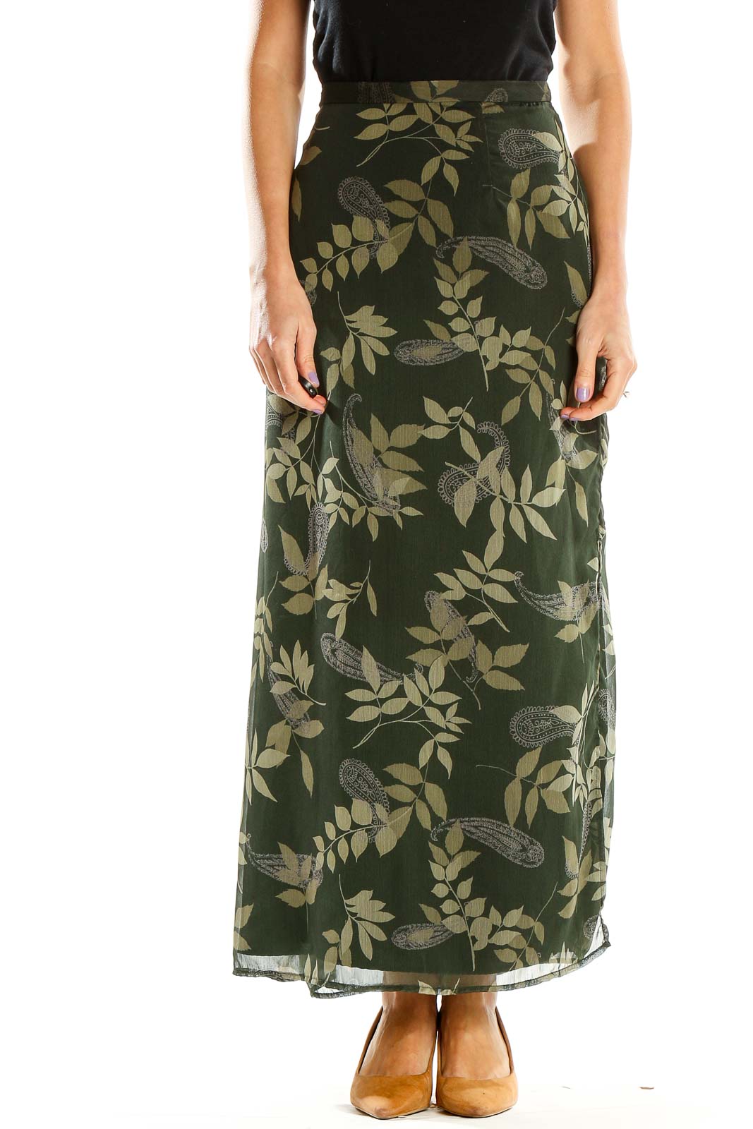 Green Printed Vintage Straight Skirt Front