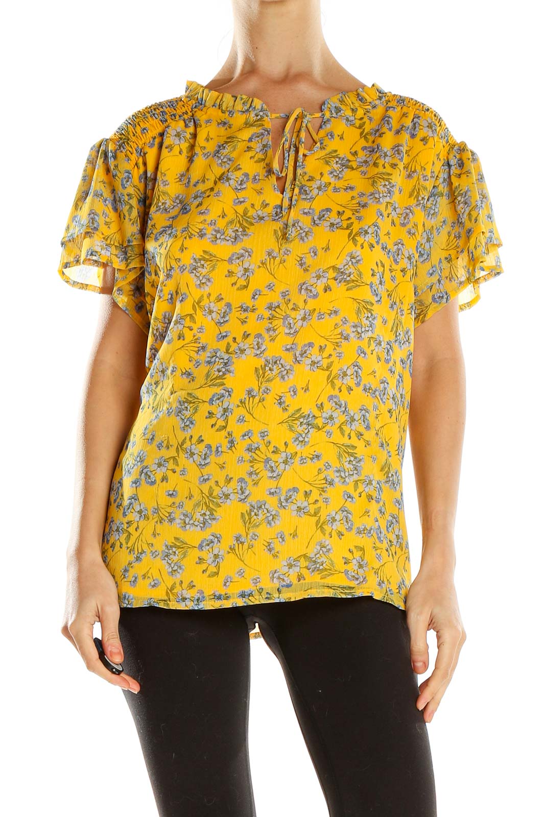 Yellow Floral Print Blouse Front